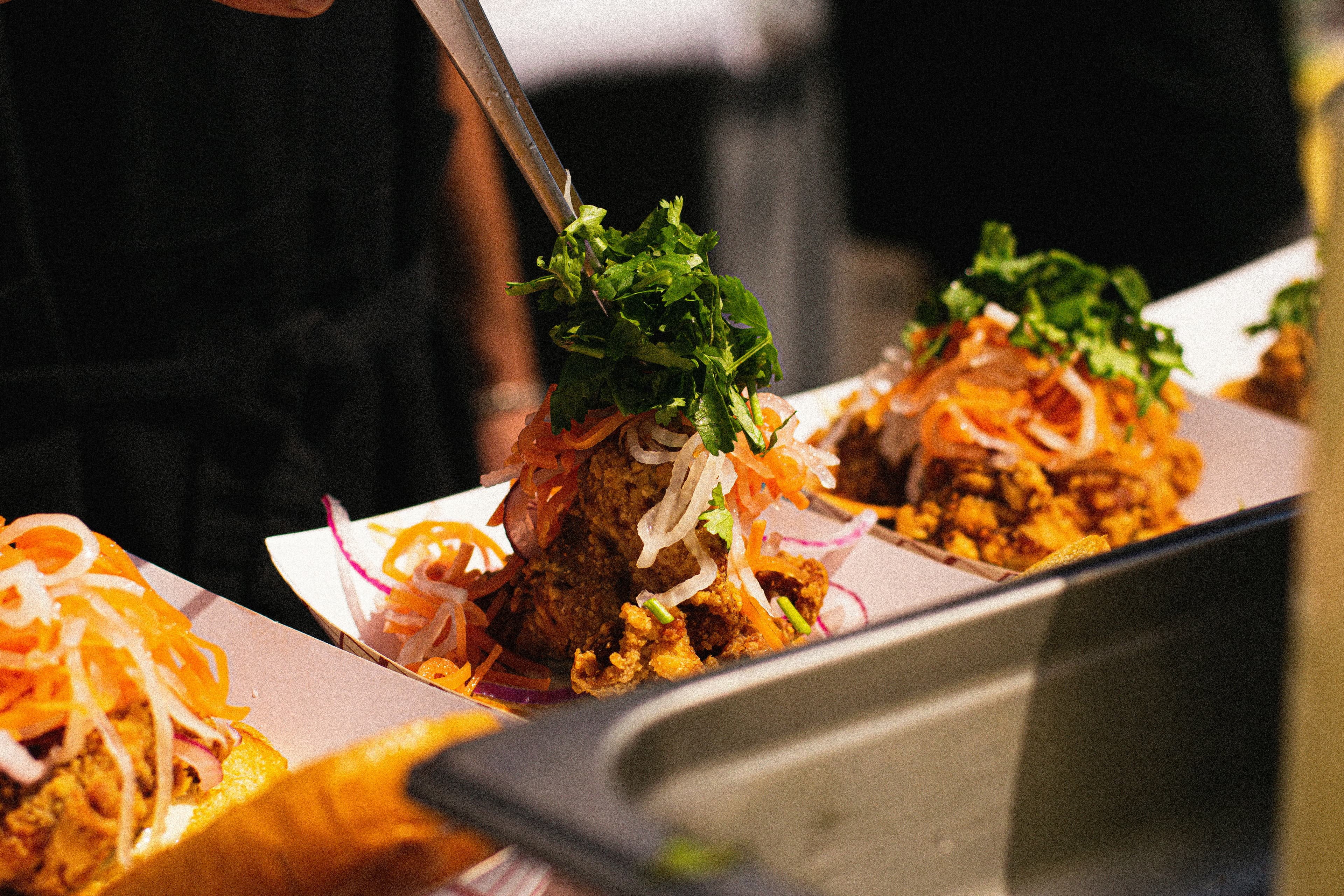 Toastadas being plated up and ready to be served.